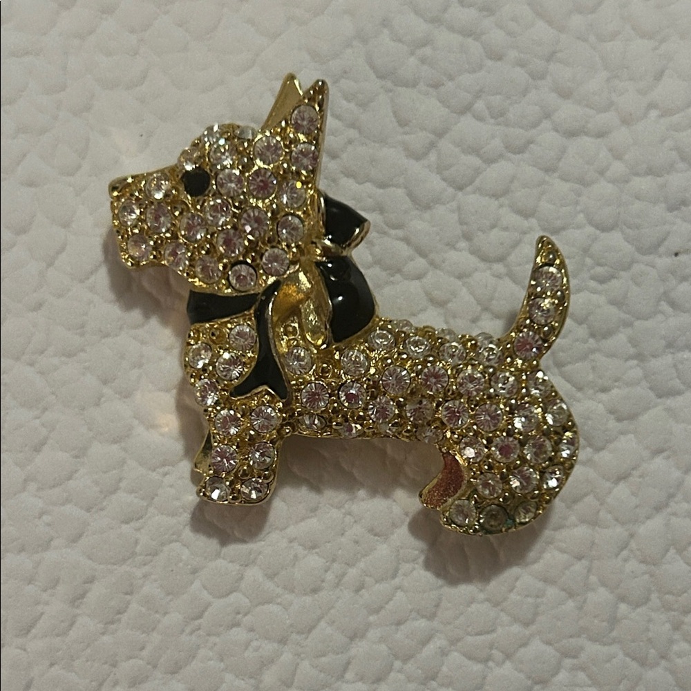 EUC Monet Gold and Black Rhinestone Dog Pin